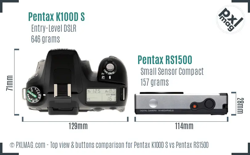 Pentax K100D S vs Pentax RS1500 top view buttons comparison