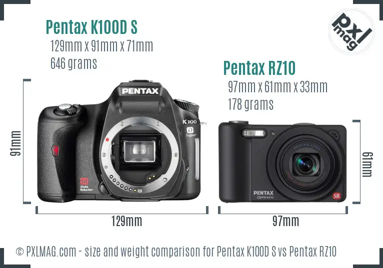 Pentax K100D S vs Pentax RZ10 size comparison