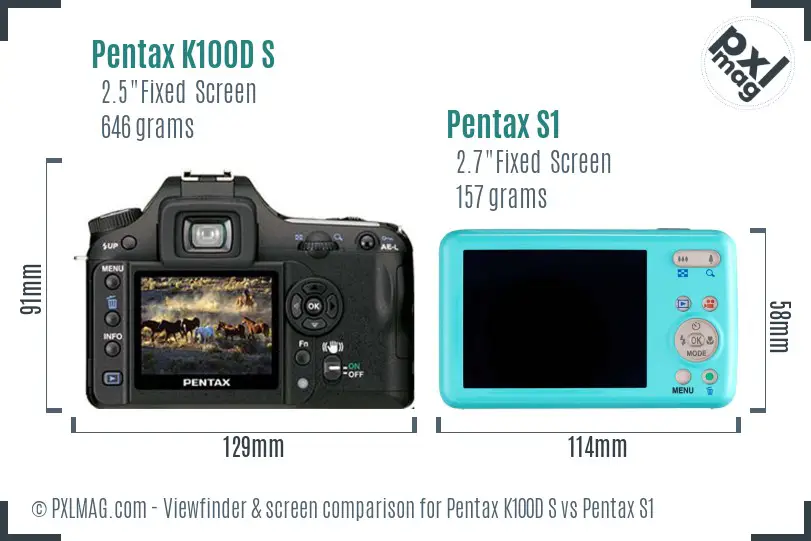 Pentax K100D S vs Pentax S1 Screen and Viewfinder comparison