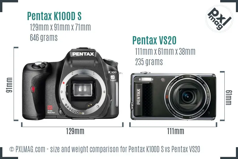 Pentax K100D S vs Pentax VS20 size comparison