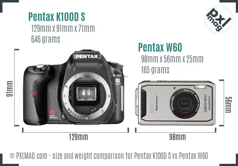 Pentax K100D S vs Pentax W60 size comparison