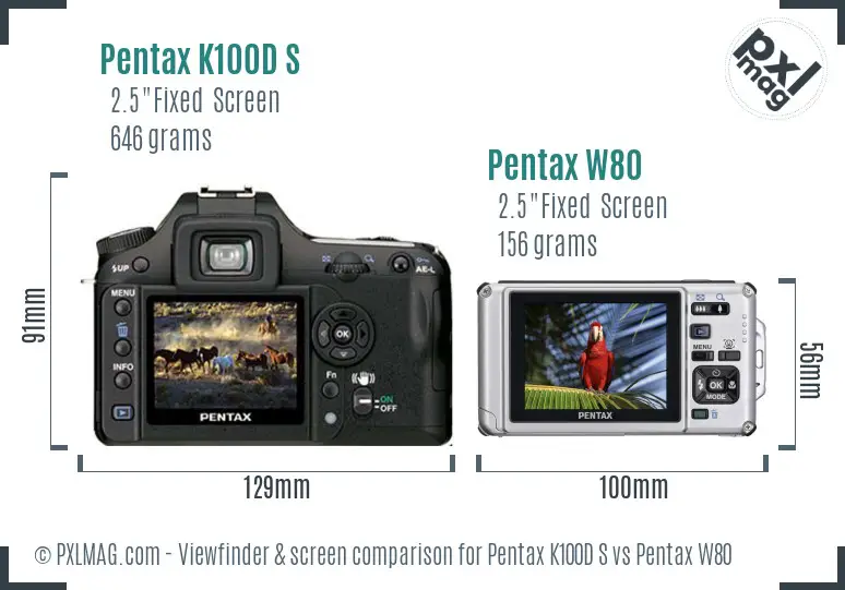 Pentax K100D S vs Pentax W80 Screen and Viewfinder comparison