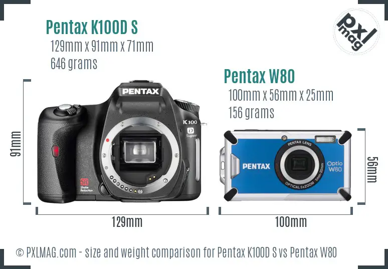 Pentax K100D S vs Pentax W80 size comparison