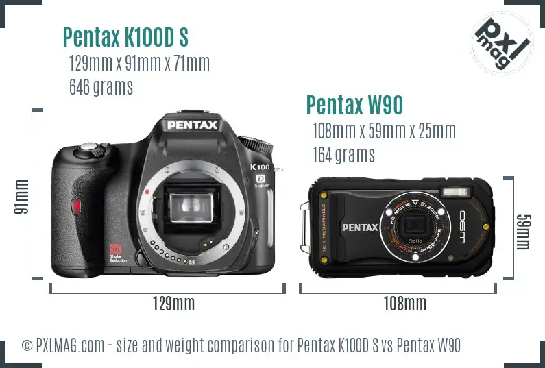 Pentax K100D S vs Pentax W90 size comparison