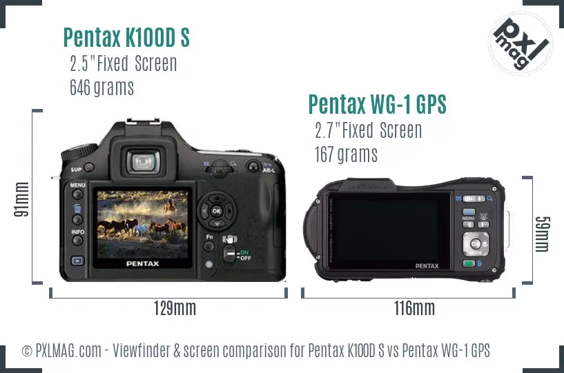 Pentax K100D S vs Pentax WG-1 GPS Screen and Viewfinder comparison