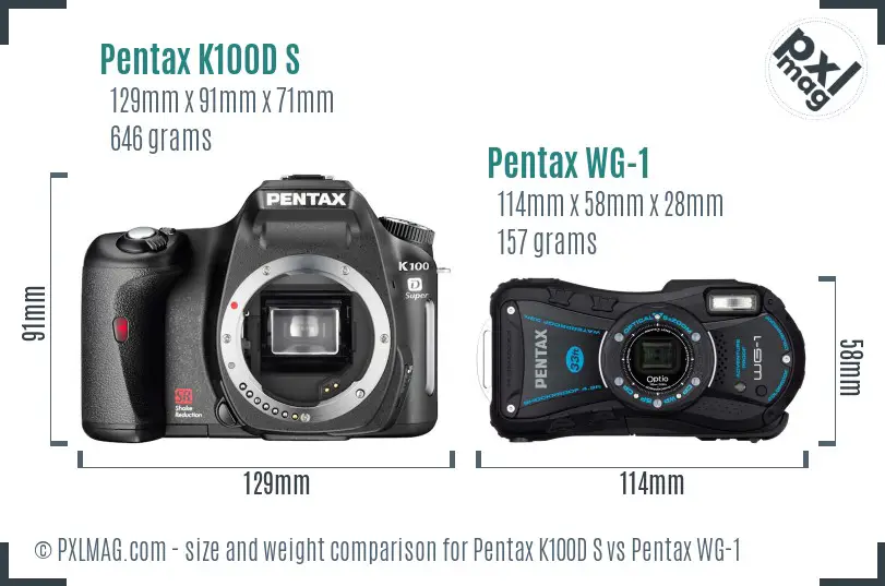 Pentax K100D S vs Pentax WG-1 size comparison