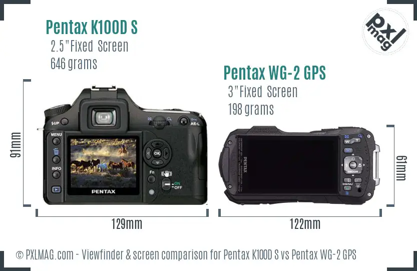 Pentax K100D S vs Pentax WG-2 GPS Screen and Viewfinder comparison