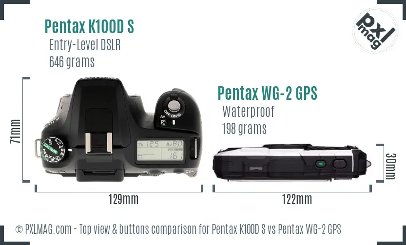 Pentax K100D S vs Pentax WG-2 GPS top view buttons comparison