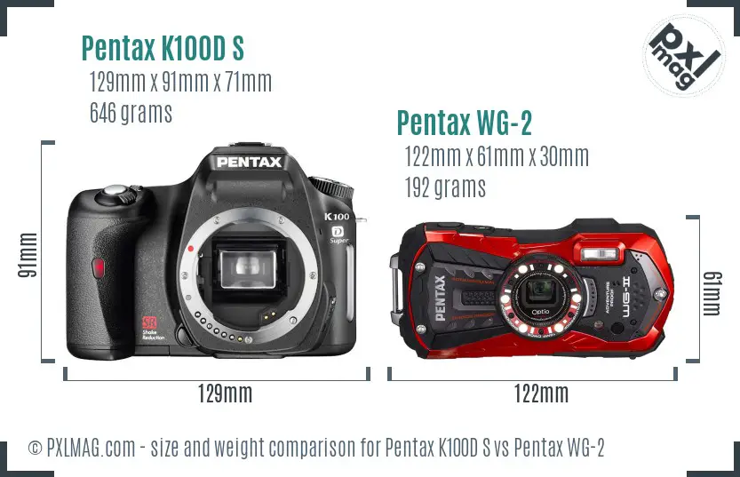 Pentax K100D S vs Pentax WG-2 size comparison