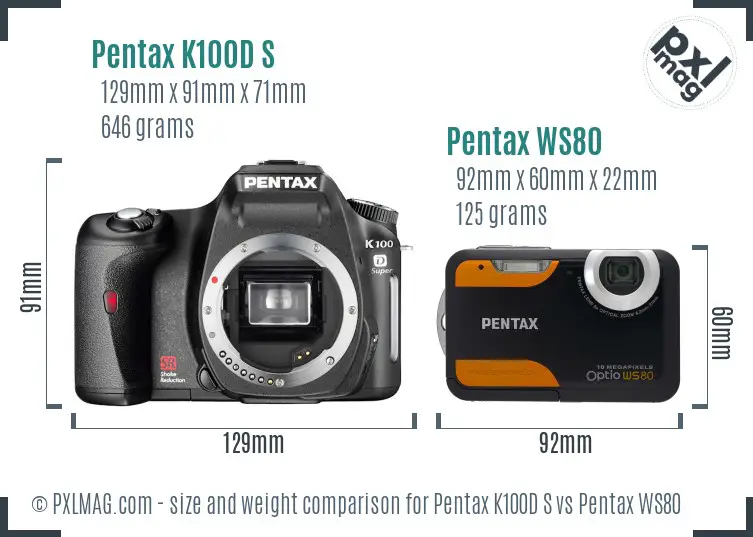 Pentax K100D S vs Pentax WS80 size comparison