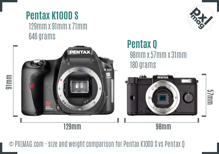 Pentax K100D S vs Pentax Q size comparison