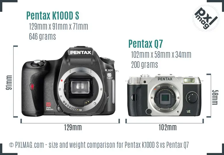 Pentax K100D S vs Pentax Q7 size comparison