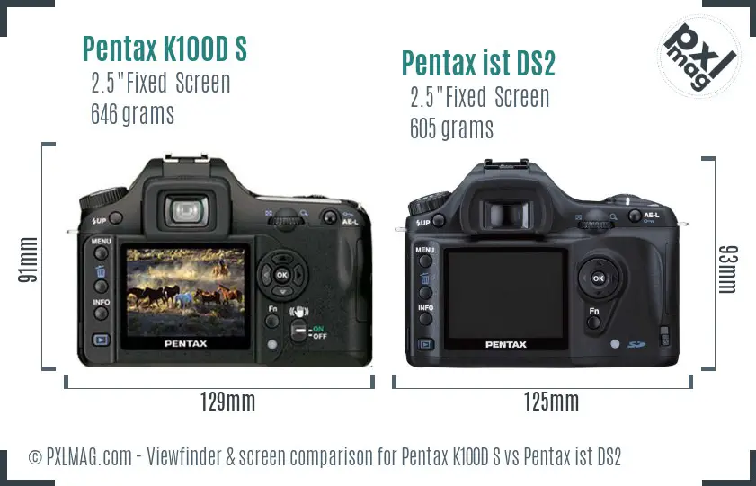 Pentax K100D S vs Pentax ist DS2 Screen and Viewfinder comparison