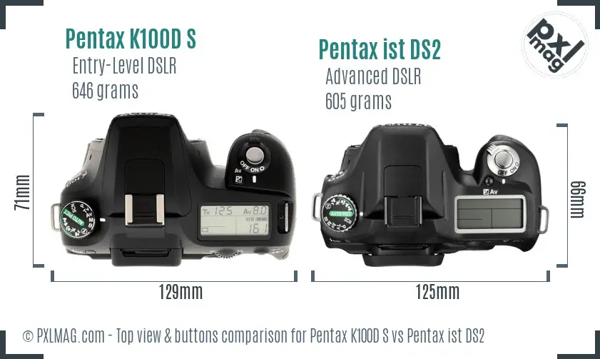 Pentax K100D S vs Pentax ist DS2 top view buttons comparison