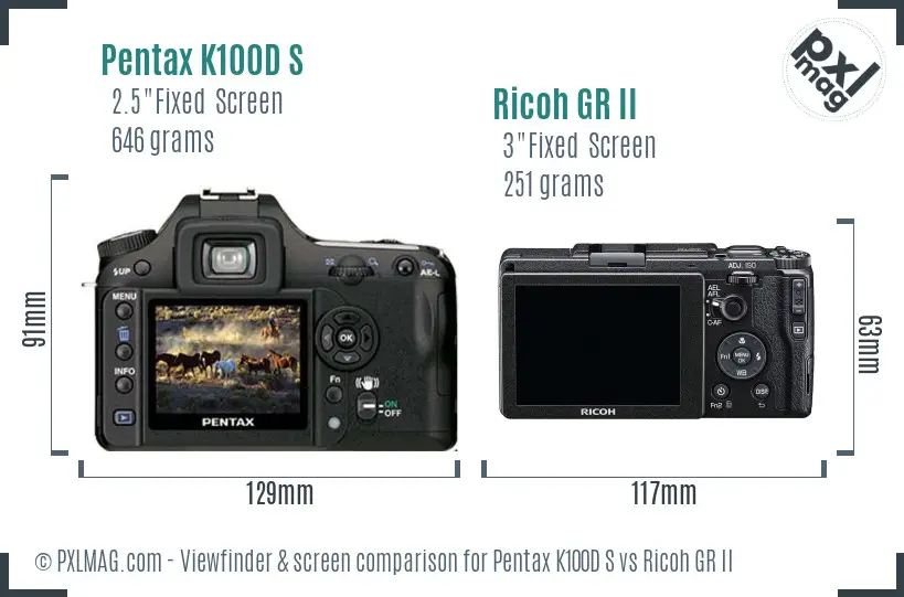 Pentax K100D S vs Ricoh GR II Screen and Viewfinder comparison