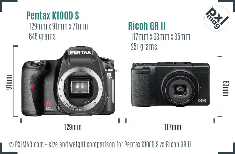 Pentax K100D S vs Ricoh GR II size comparison