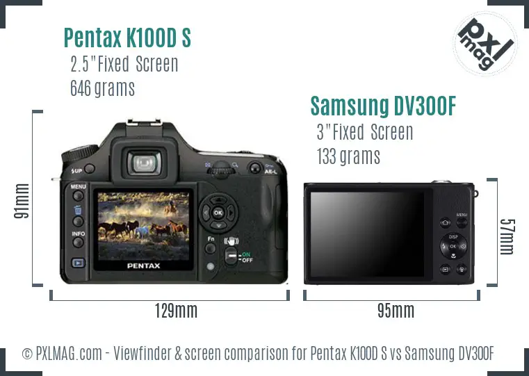 Pentax K100D S vs Samsung DV300F Screen and Viewfinder comparison