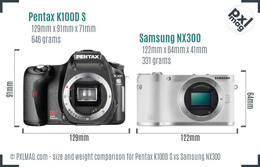 Pentax K100D S vs Samsung NX300 size comparison