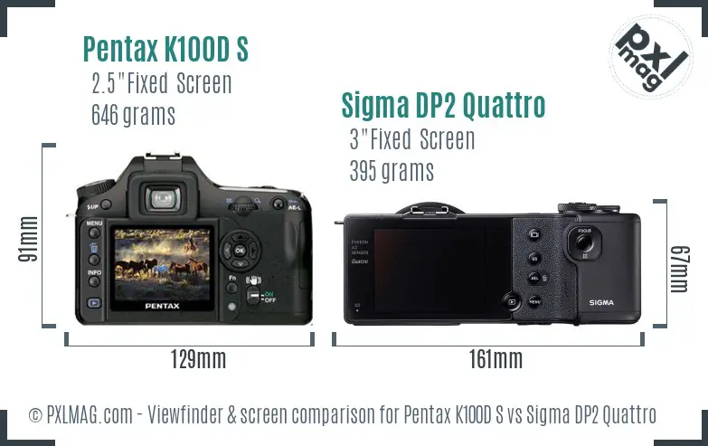 Pentax K100D S vs Sigma DP2 Quattro Screen and Viewfinder comparison