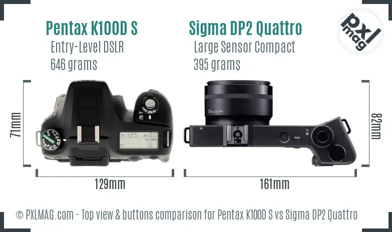 Pentax K100D S vs Sigma DP2 Quattro top view buttons comparison