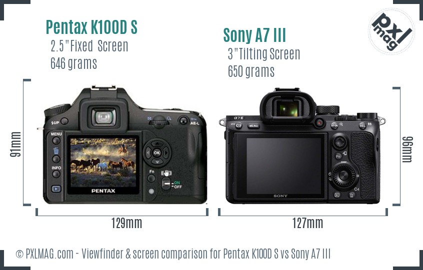 Pentax K100D S vs Sony A7 III Screen and Viewfinder comparison
