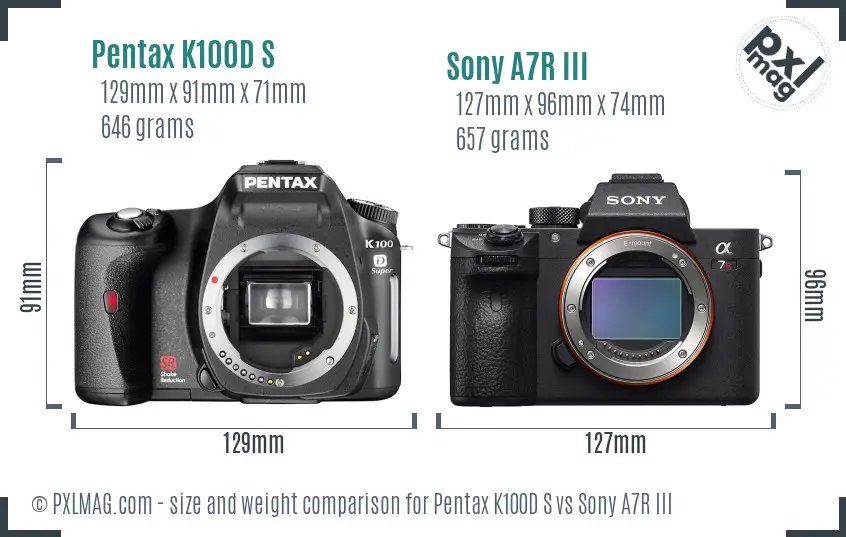 Pentax K100D S vs Sony A7R III size comparison Pentax K100D S vs Sony A7R III size comparison