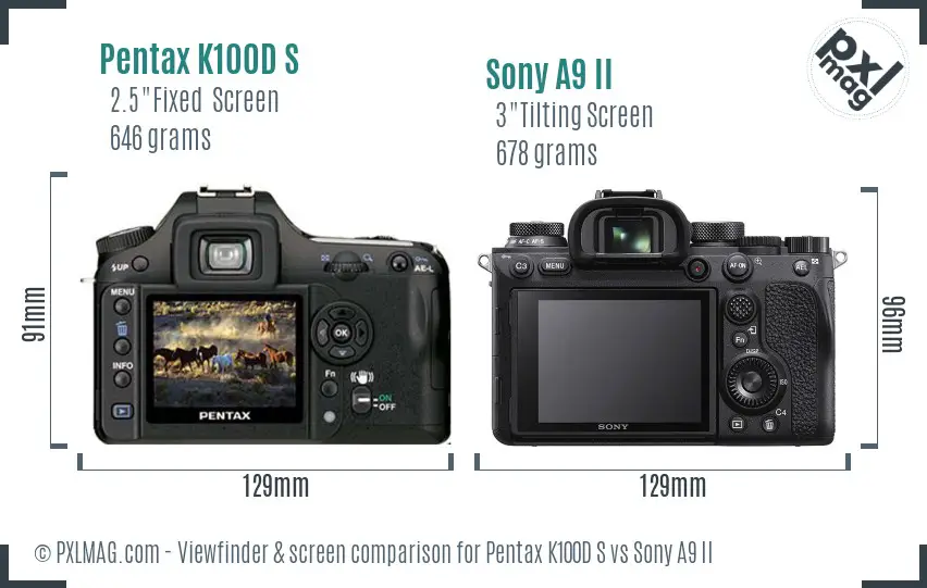 Pentax K100D S vs Sony A9 II Screen and Viewfinder comparison