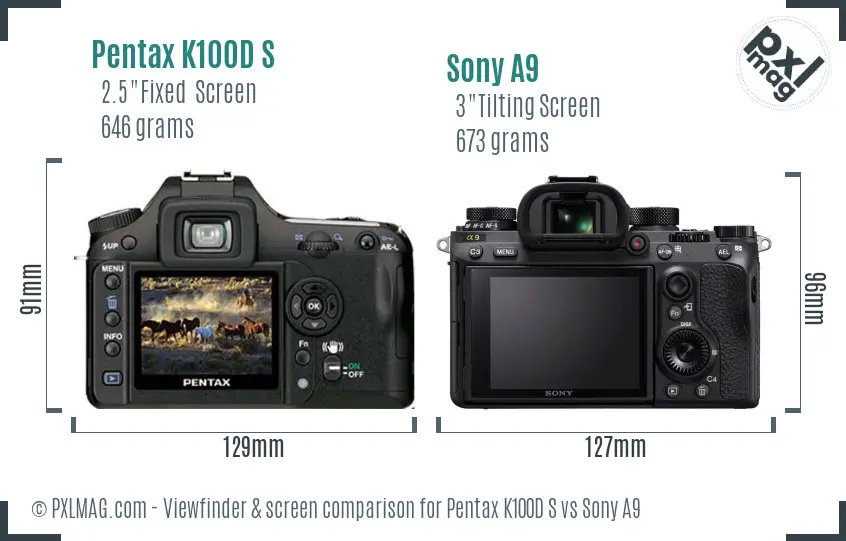 Pentax K100D S vs Sony A9 Screen and Viewfinder comparison
