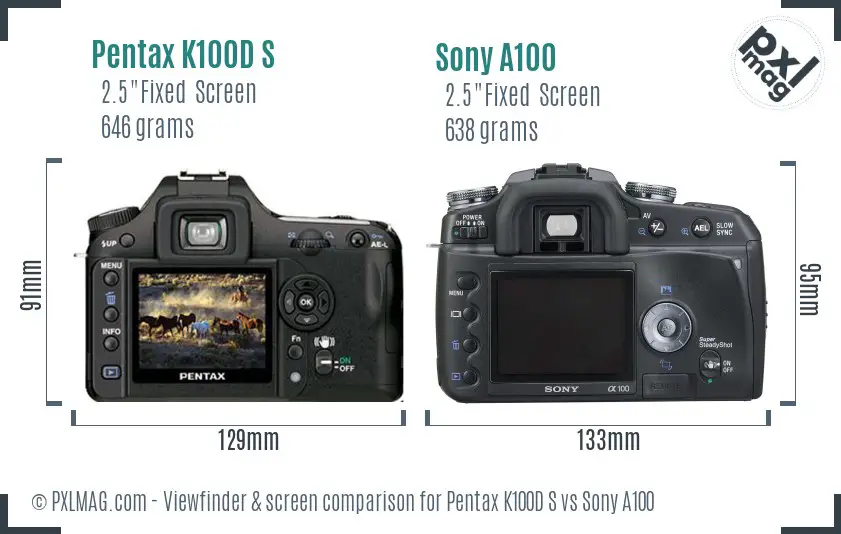 Pentax K100D S vs Sony A100 Screen and Viewfinder comparison
