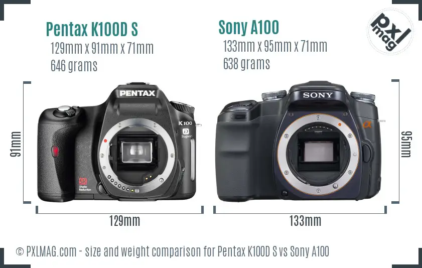 Pentax K100D S vs Sony A100 size comparison