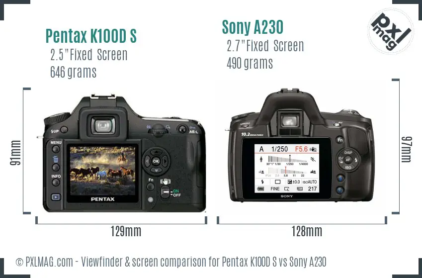 Pentax K100D S vs Sony A230 Screen and Viewfinder comparison
