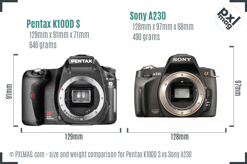 Pentax K100D S vs Sony A230 size comparison