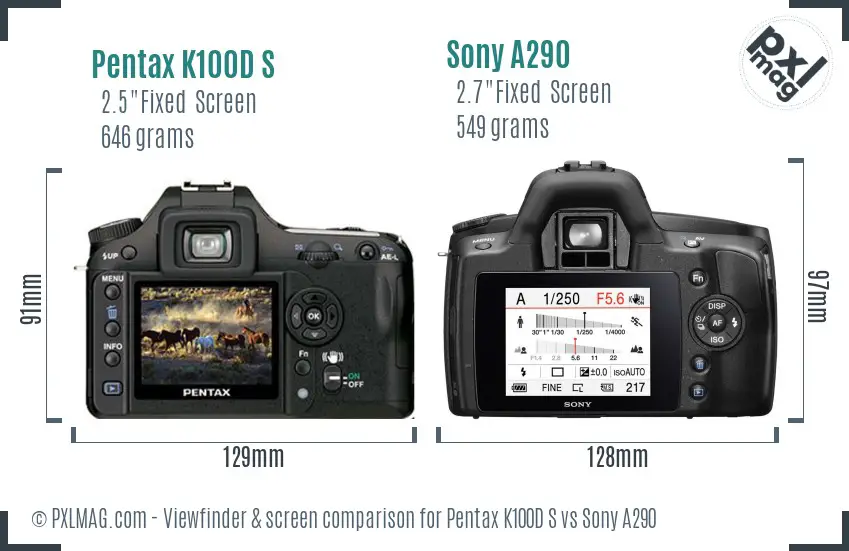 Pentax K100D S vs Sony A290 Screen and Viewfinder comparison