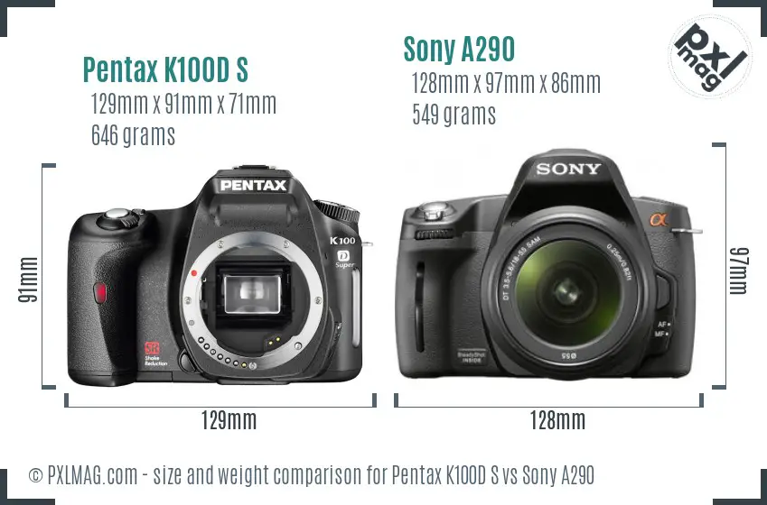 Pentax K100D S vs Sony A290 size comparison