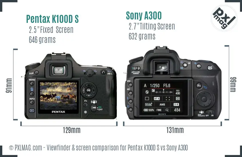 Pentax K100D S vs Sony A300 Screen and Viewfinder comparison