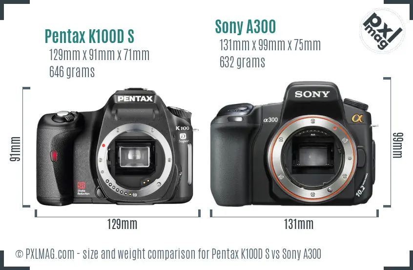 Pentax K100D S vs Sony A300 size comparison