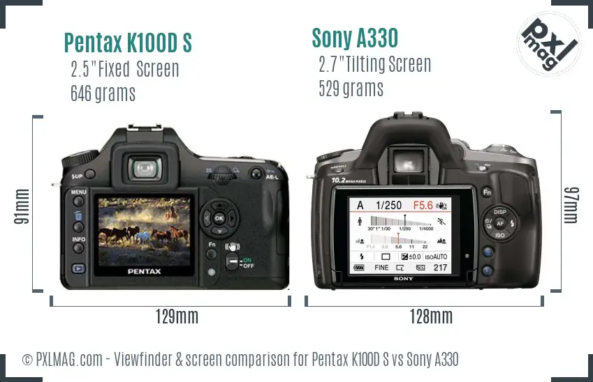 Pentax K100D S vs Sony A330 Screen and Viewfinder comparison