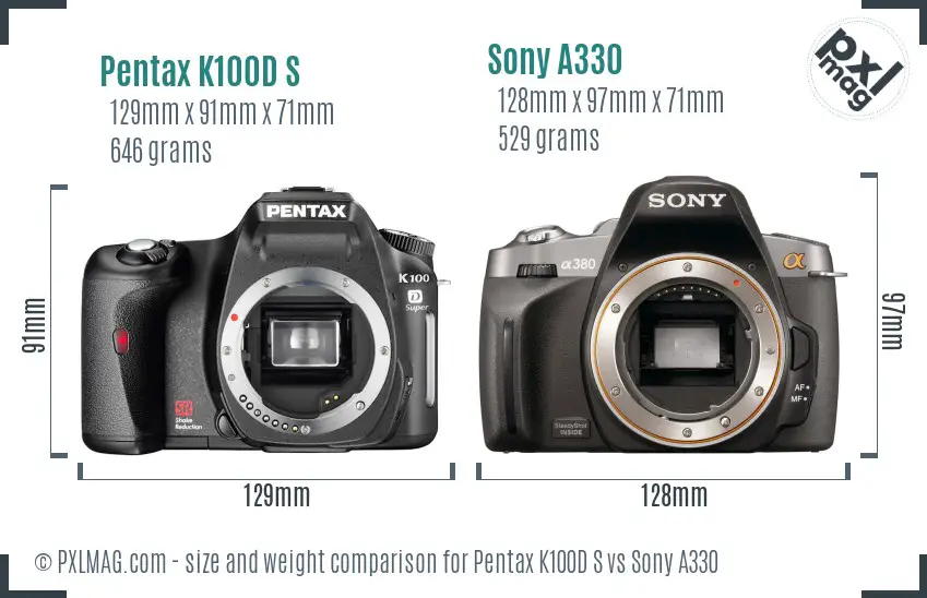 Pentax K100D S vs Sony A330 size comparison