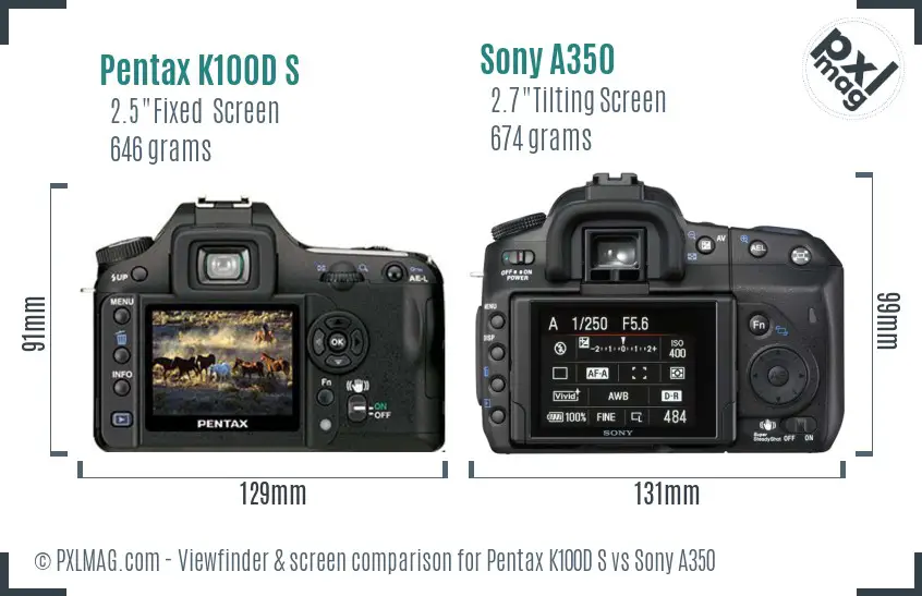 Pentax K100D S vs Sony A350 Screen and Viewfinder comparison