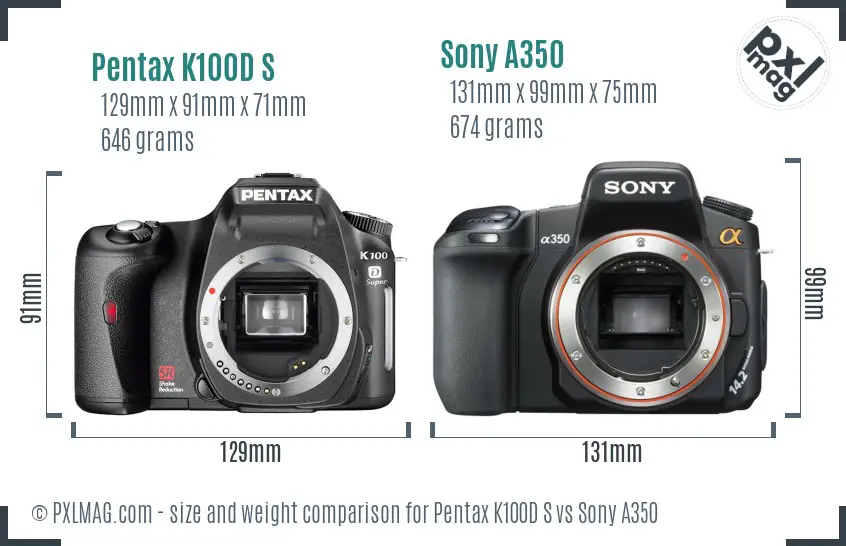 Pentax K100D S vs Sony A350 size comparison