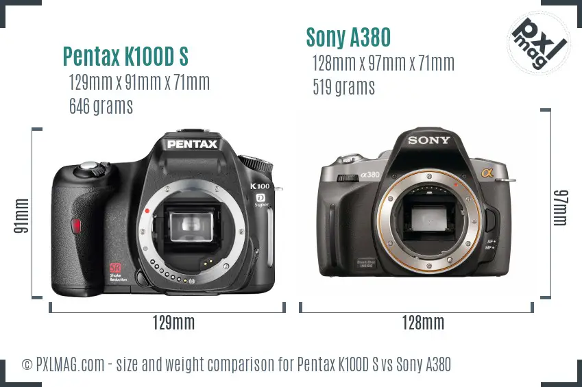 Pentax K100D S vs Sony A380 size comparison