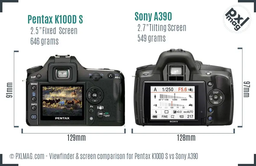 Pentax K100D S vs Sony A390 Screen and Viewfinder comparison
