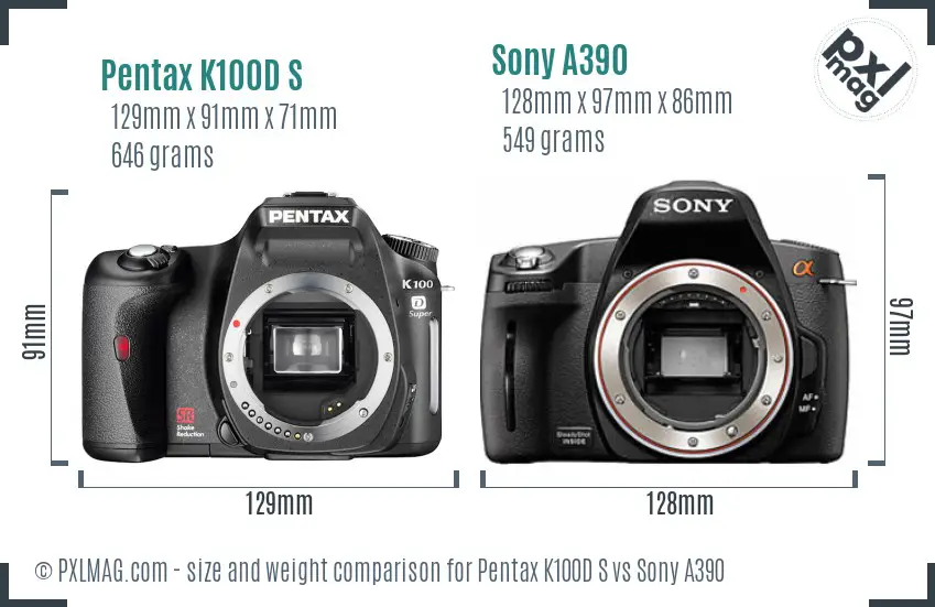 Pentax K100D S vs Sony A390 size comparison
