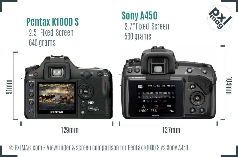 Pentax K100D S vs Sony A450 Screen and Viewfinder comparison