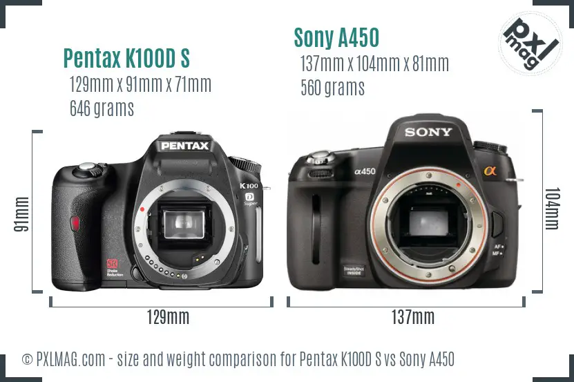 Pentax K100D S vs Sony A450 size comparison