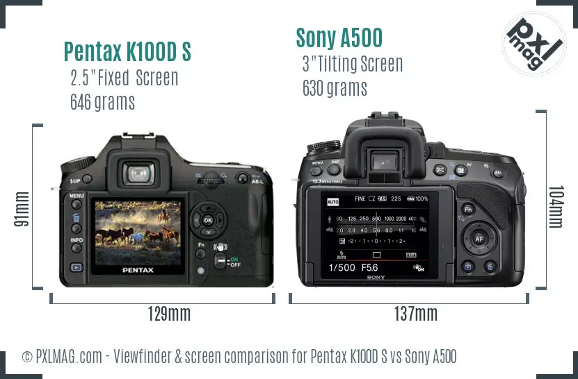 Pentax K100D S vs Sony A500 Screen and Viewfinder comparison