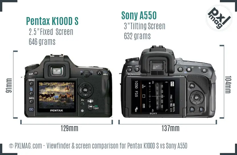 Pentax K100D S vs Sony A550 Screen and Viewfinder comparison