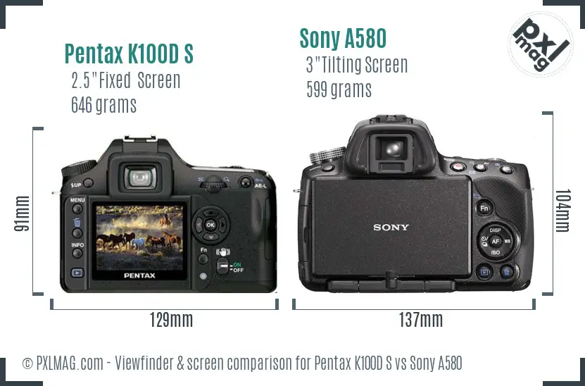 Pentax K100D S vs Sony A580 Screen and Viewfinder comparison