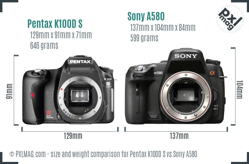 Pentax K100D S vs Sony A580 size comparison
