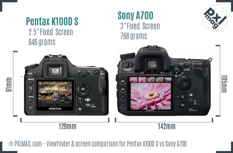 Pentax K100D S vs Sony A700 Screen and Viewfinder comparison